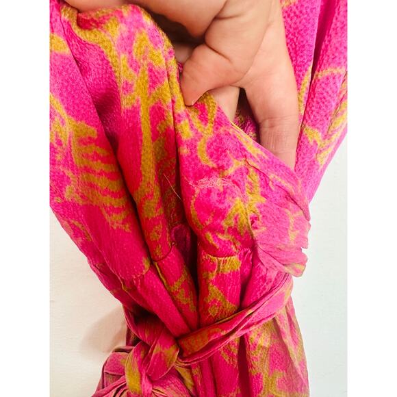 TANYA TAYLOR Women's Pink Orange Floral 100% Silk V-Neck Lisa Wrap Dress size 2 - Picture 8 of 16